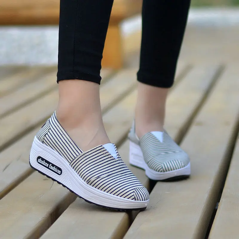 Women Casual Platform canvas Sneakers Harajuku Flats Thick Sole Wedge Loafers driving Height Increasing Walking shoes rtg5