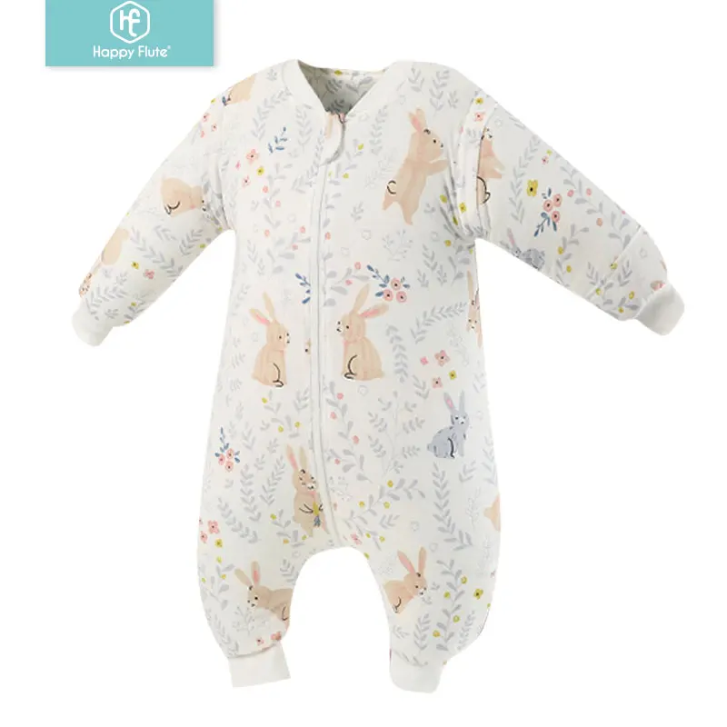 Happy Flute Baby 100% bawełniany śpiwór z długim rękawem Winter Cartoon Split Leg odpinany rękaw Sleepsack Wrap Fit 0 ~ 6 lat Baby