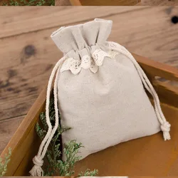 Lace Linen Gift Pouch 8x11cm 9x12cm 11x16cm pack of 50 Soap Makeup Jute Drawstring Bags Jewelry Muslin Sack