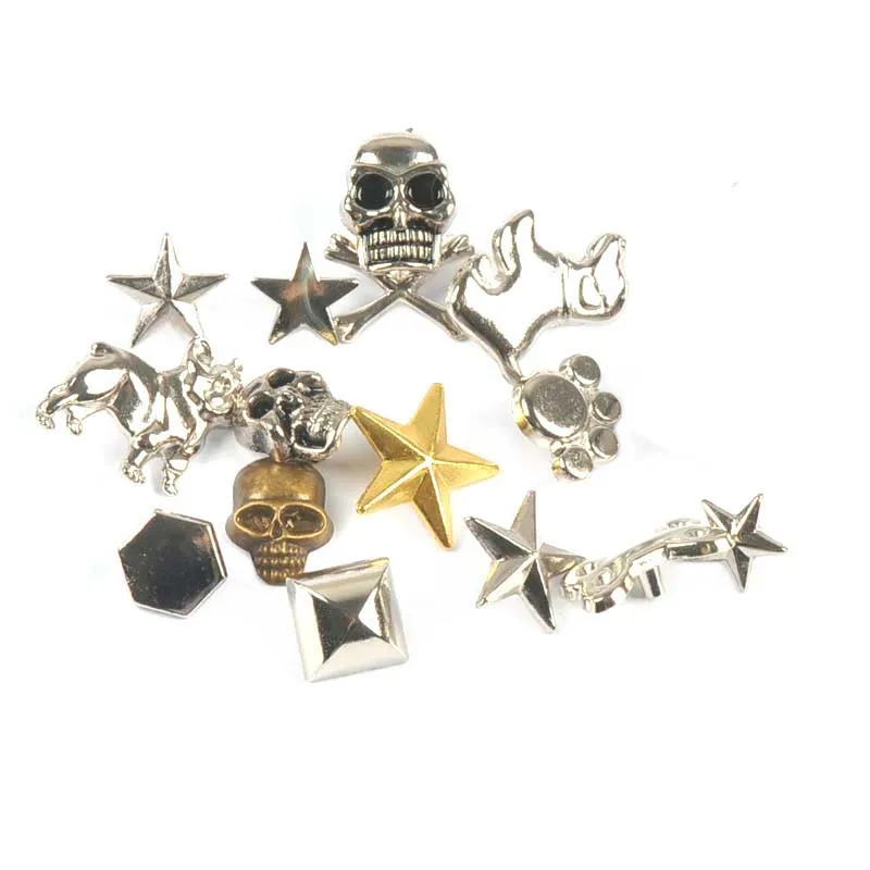 20pcs Cone Studs and Spikes Skull Star Metal Beads Clothes Screwback DIY Craft Punk Garment Rivets for Leather Bag Shoes C3222