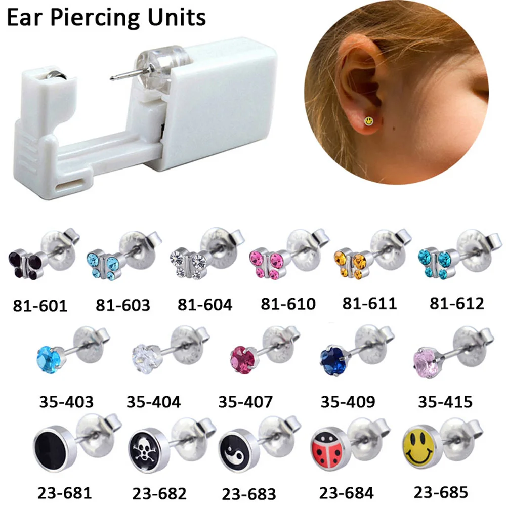 

24 PC Sterlised Disposable Safety Ear Piercing Device Sterile Bezel Crystal Butterfly Ear Stud Flower Body Piercing Jewelry Baby