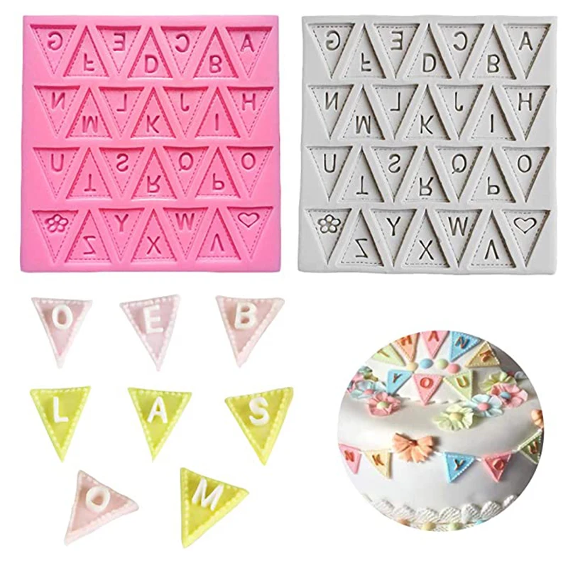 Letter Flag Chocolate Fondant Silicone Mold Bunting Cake Decorating Pennant Baking Tools Triangle Alphabet Cookie Birthday Party