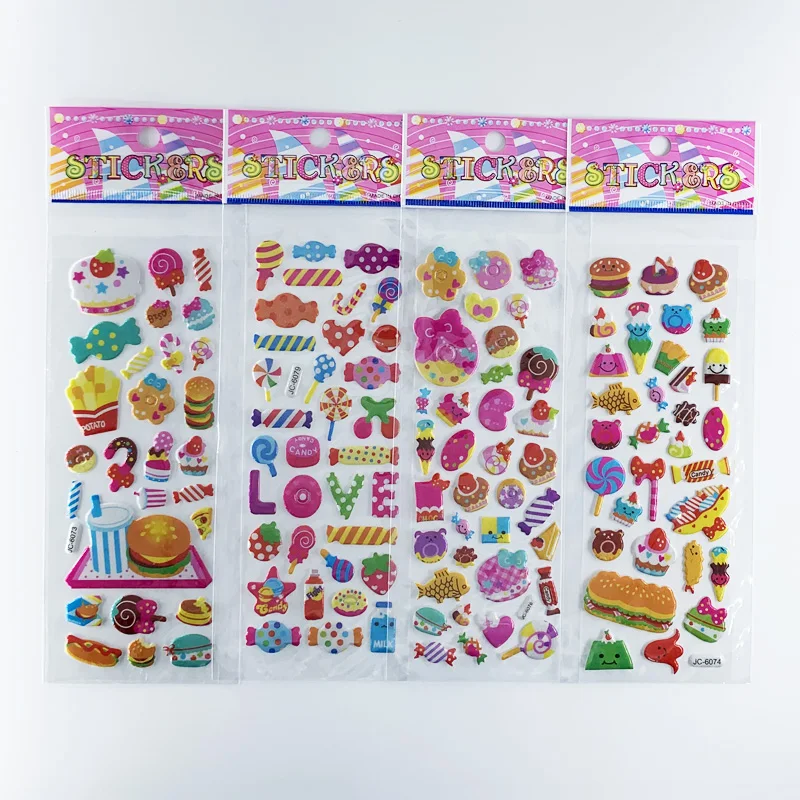 8 Sheets/Pack Cartoon Candy Cake Food Pattern Stickers Kids 3D Puffy  Foam Sticker Notebook Diary Scrapbooking Decoration