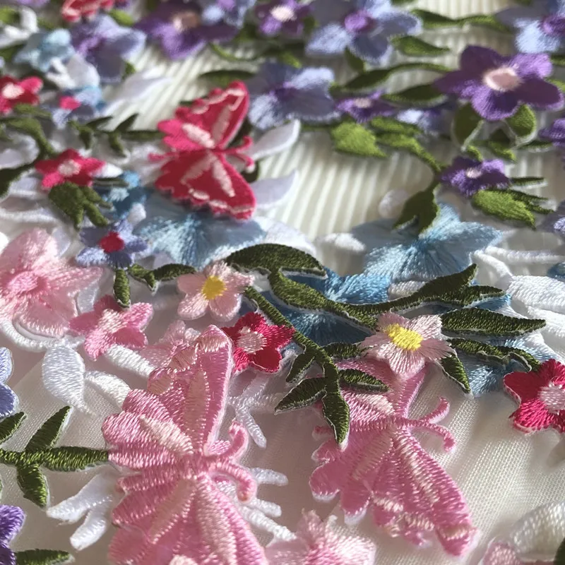 Parche de tela de flores de mariposa artesanal de encaje DIY, accesorios de Falda de baile de decoración de vestido de agujero, 1 pieza