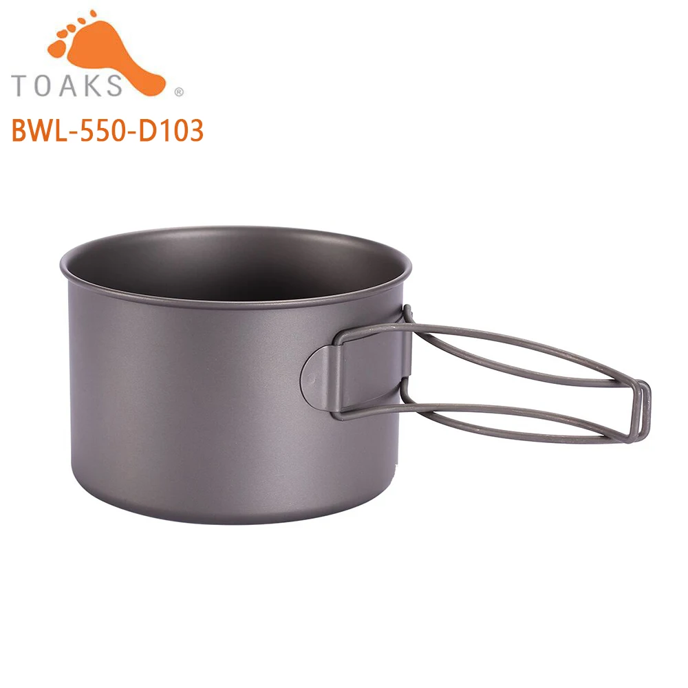 TOAKS BWL-550  Camping Titanium Bowl with Folding Handle Lightweight Portable Tablware Cookware 550ml