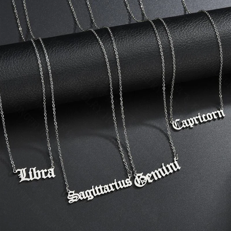Collar del zodiaco para mujer, colgante con letras de Leo, escorpio, Virgo, cáncer, Géminis, Aries, acuario, BFF, joyería, regalo, inglés, 12 unidades