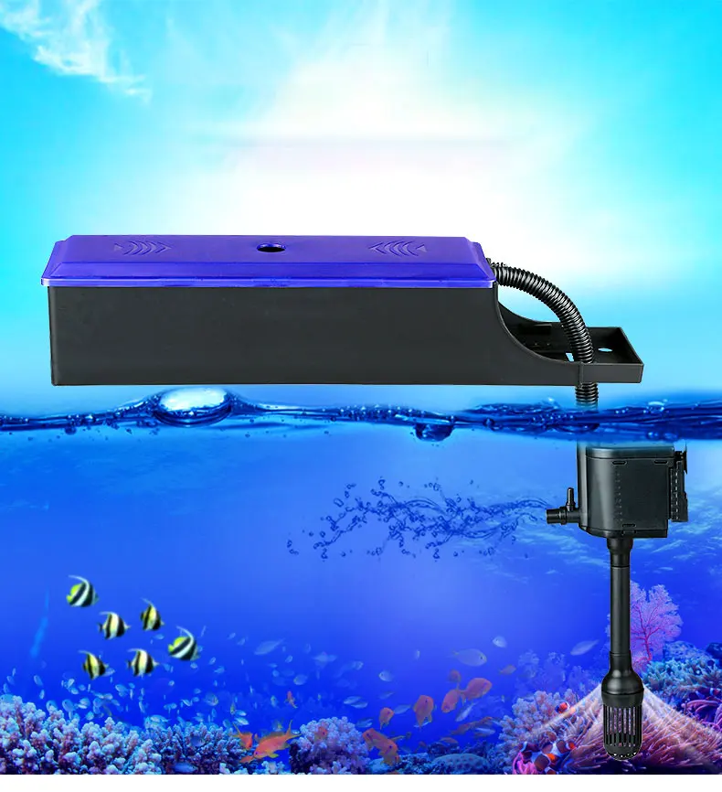 aquarium filter fish tank upper trickle box filters system Bluecoco Dual-Sided Suspension with Water Wheel, 5-30 Gal Evenly distributed through the drip plate Fish tank aquarium three-in-one filter