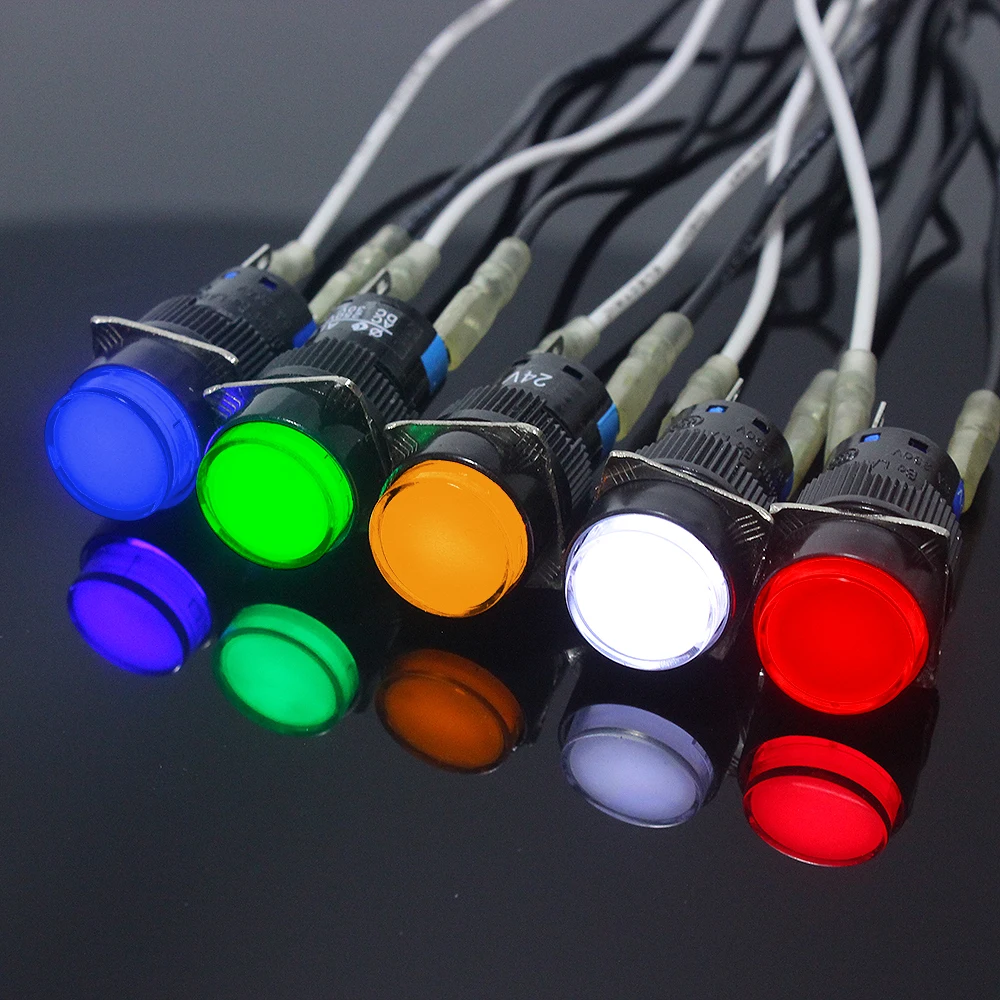 10pcs 16mm 1NO1NC 2NO2NC Latching/Momentary plastic push button switch Round pilot lamp Indicator light with LED No LED for car