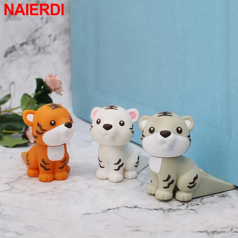 NAIERDI Safety Creative Cartoon Door Stopper Silicone Tiger Home Door Stop Wedge Door Catcher Children Toy Security Baby Protect