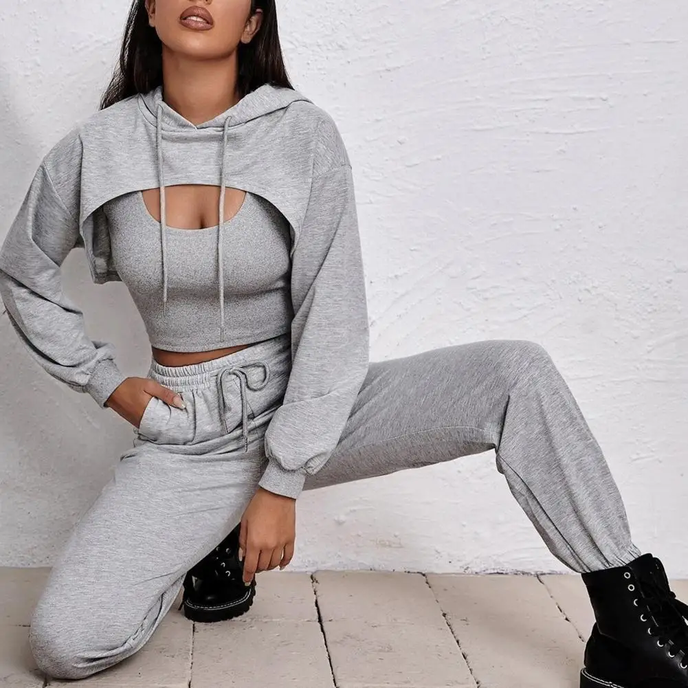 Suit Women's Tracksuit Hoodie Vest Pants Set Solid Color Woman Clothing Sports Tracksuit for Women 2021