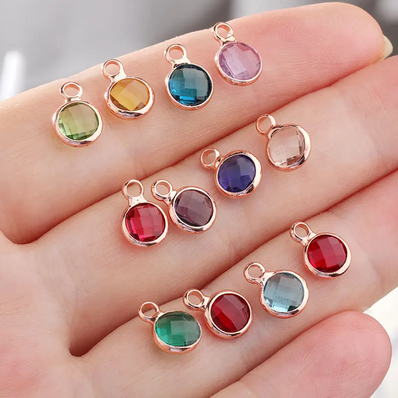 10db színben Futam Kristálytiszta birthstone charms üvegek gyöngyök Keverés Előlép Arany medálok számára diy Karcsat ékszer Gyártás Nyélbeütés 6x9mm