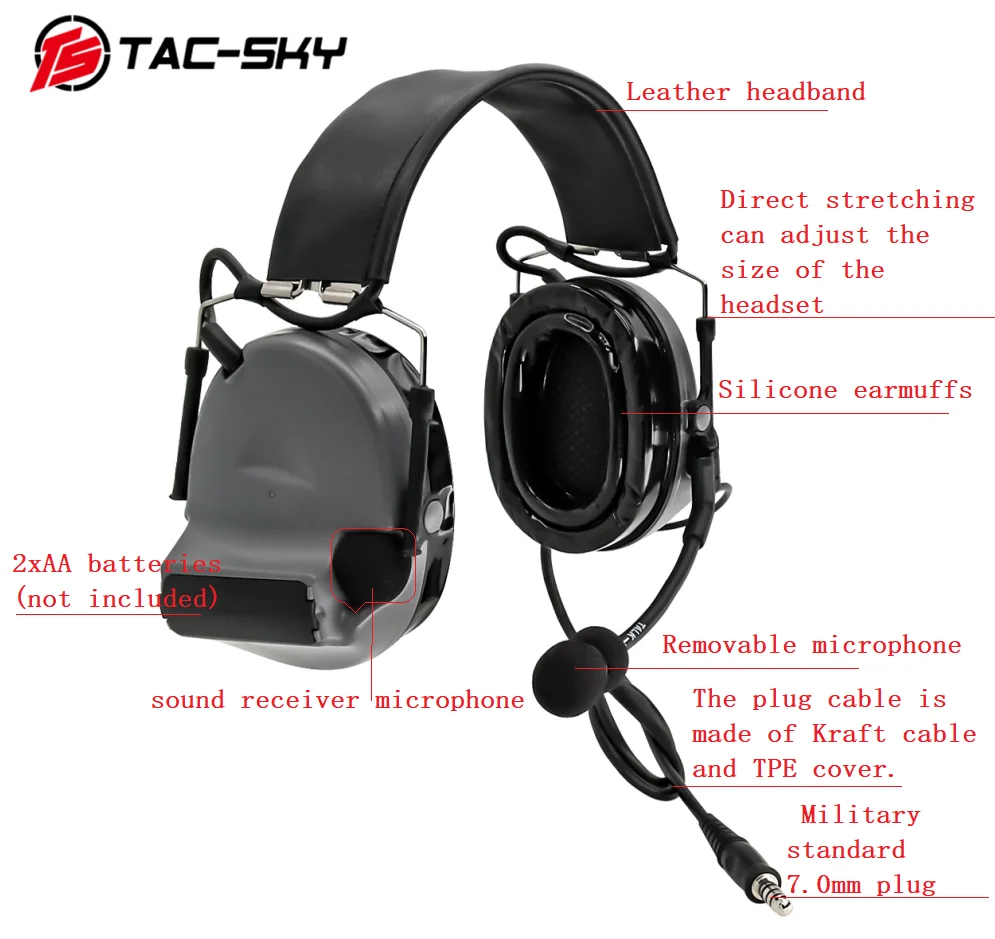 TAC-SKY tactical headphones COMTAC II silicone earmuffs hunting headset tactical noise reduction pickup shooting headphones gray