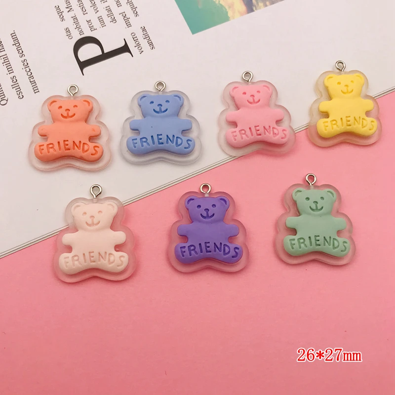 10pcs Resin Kawaii Colorful Bear Charm Cute Pendant for Keychain, Earring, Scrapbooking, DIY Making, Necklace