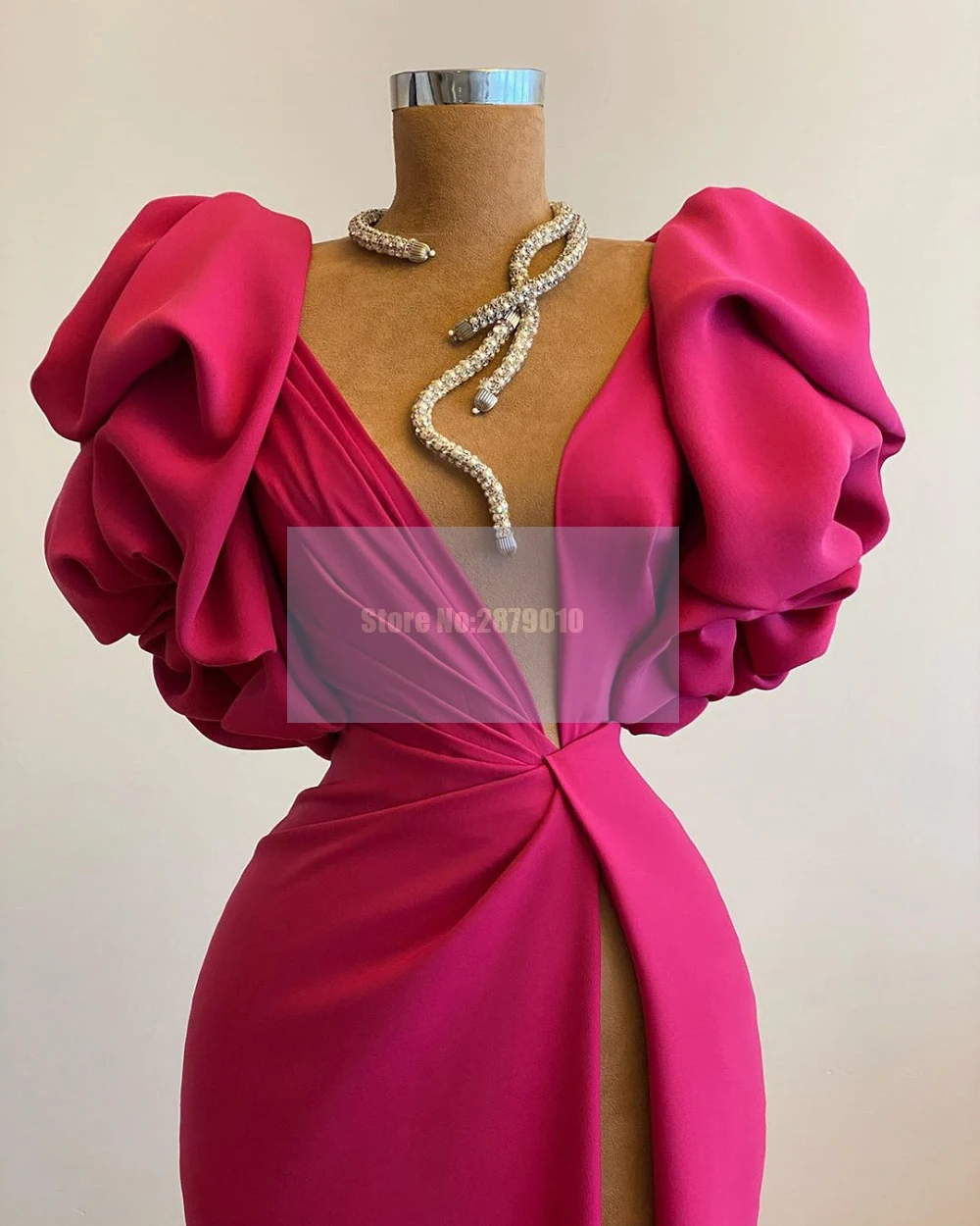 Fuchsia Elegant Designer Evening Dress Sheath Necklace Floor-Length Slit Robe De Soiree Aibye Prom Dress Saudi Arabia 2020 Dubai