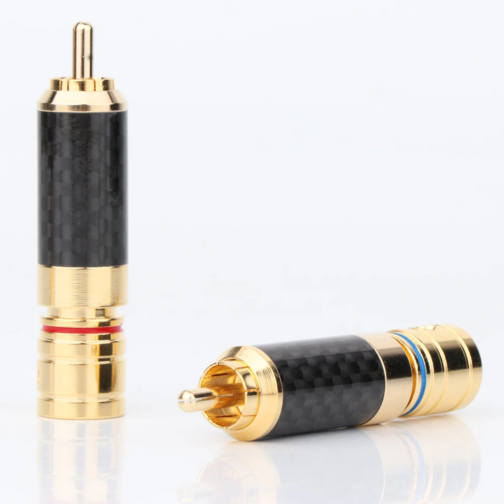 Conector RCA de Audio Hifi, conector RCA de fibra de carbono chapado en oro, enchufe de Audio RCA de soldadura