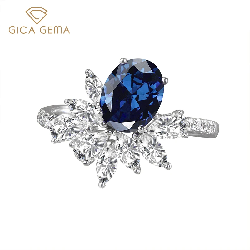 

GICA GEMA Sapphire Rings For Women 925 Sterling Silver Oval Blue Gemstone 7*9mm Anniversary Wedding Fine Jewelry Female Gifts