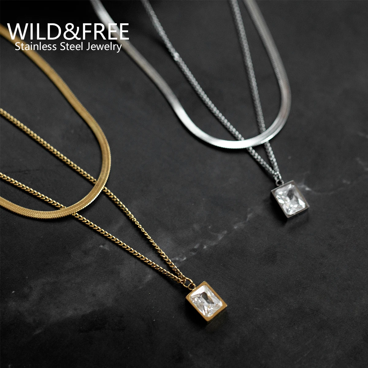 Wild & Free  Gold Plated Stainless Steel Necklace Simple Snake Bone Chain Neck Choker For Women Necklaces Multilayer Necklace