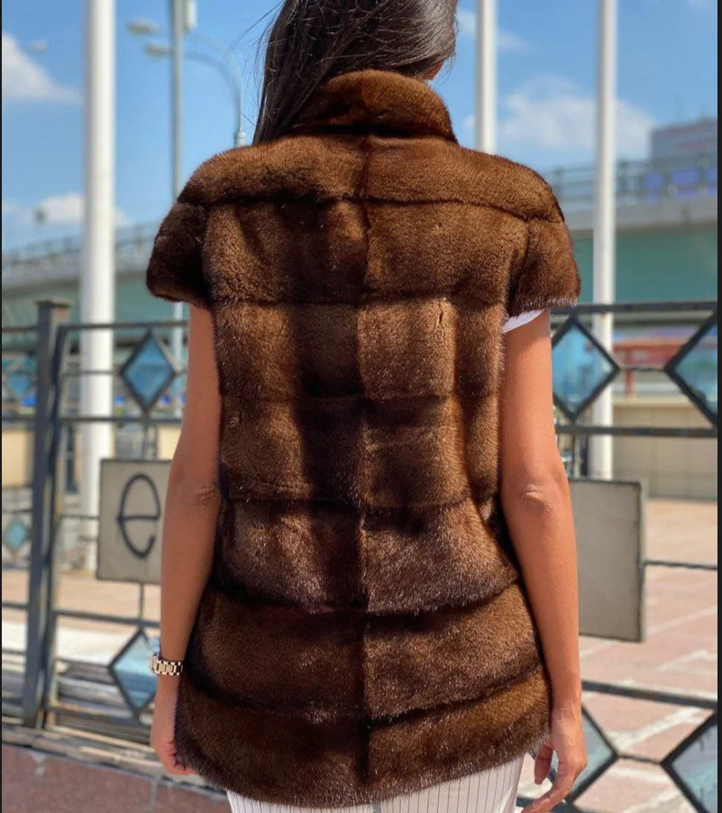 Chaleco de piel de visón real para mujer, chaqueta cálida de invierno, estilo callejero europeo, visón 100%, alta calidad