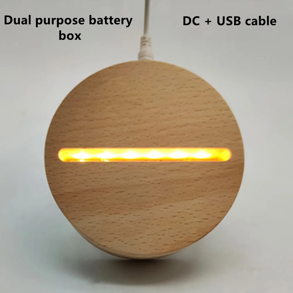 Solid Wood USB Round Acrylic Lamp Base Novelty Lighting Lights Night for Bedroom Children Party Cute Products Mood Led Light New