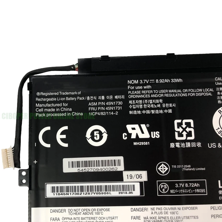 CP Laptop Battery 45N1726 45N1727 45N1728 45N1729 45N1730 45N1732 45N1733 45N1730 3.7V/33Wh For ThinkPad Tablet 10