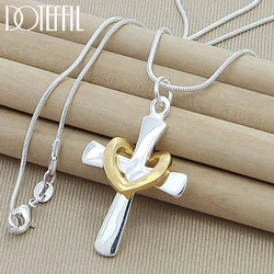 DOTEFFIL-Cadena de serpiente de plata de ley 925 para mujer, collar con colgante de corazón cruzado, joyería con dijes para fiesta de compromiso y boda, 18 pulgadas