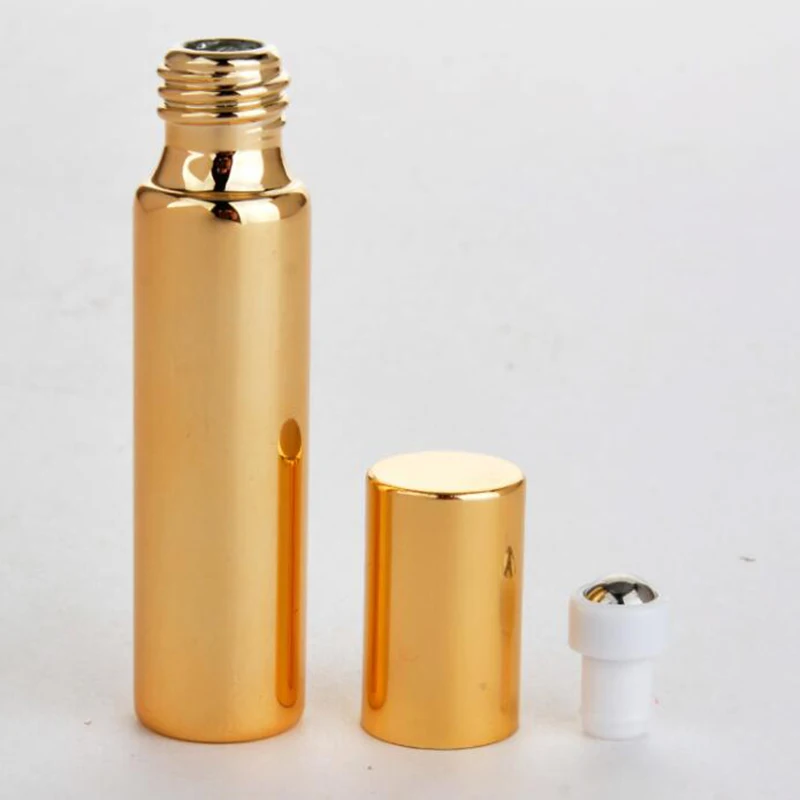 10ML Black Gold Silver UV Glass Refillable Empty Perfume Bottles With Metal Roller Ball Essential oil Cosmetic Bottle