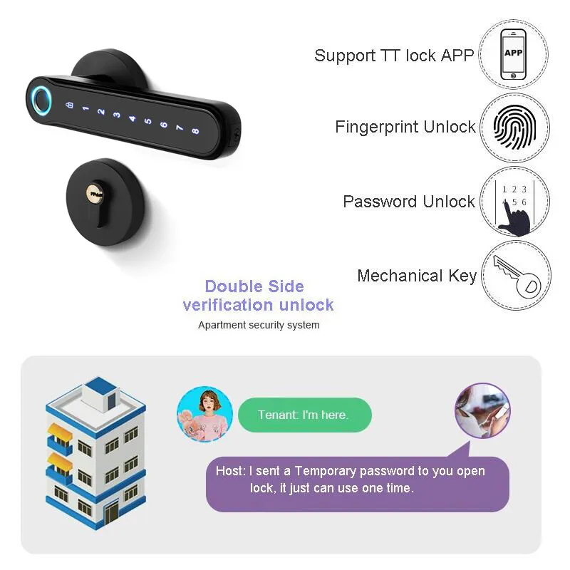 RAYKUBE T012 Smart Fingerprint Door Handle TTlock Keyless Smart Digital Door Lock Electronic Door Lock Iron Door Wooden Door