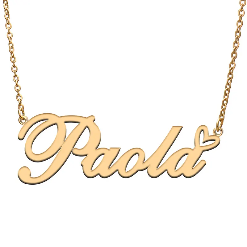 Love Heart Paola Name Necklace for Women Stainless Steel Golden Jewelry Nameplate Pendant Femme Mother Child Girls Gift