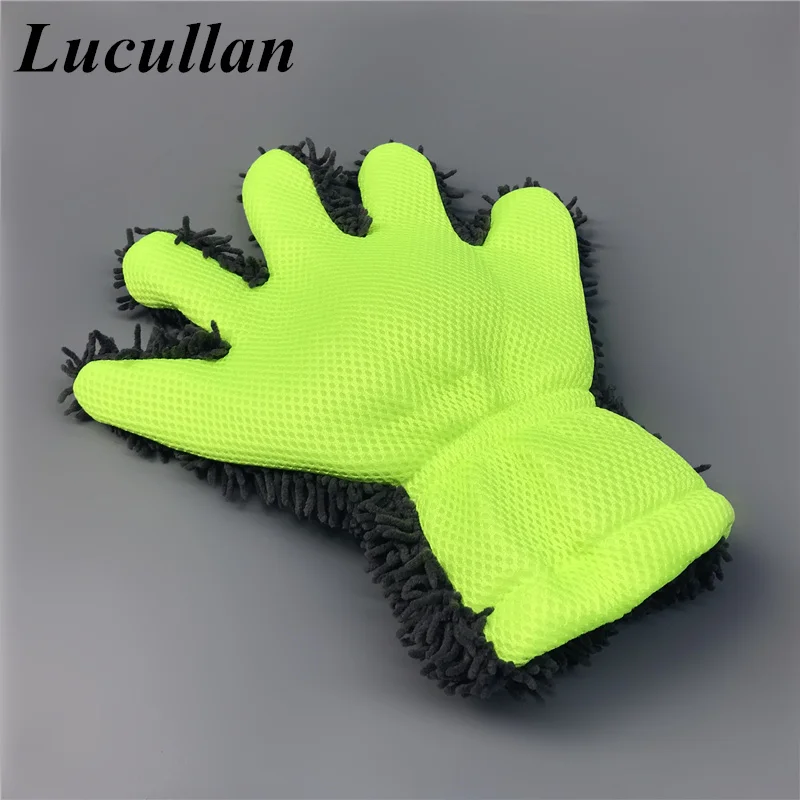 Lucullan 2 IN 1 Microfiber Chenille Car Wash Glove Auto Detailing Tools Premium Car Wash Cleaner Mitt