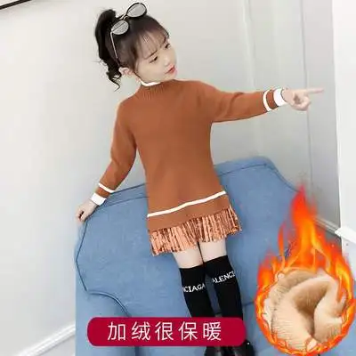 Girls Fashion Long Spliced Knitted Sweaters Autumn & Winter 2019 New Children's Knitwear Clothes Teenager Kids Knit Dresses P265