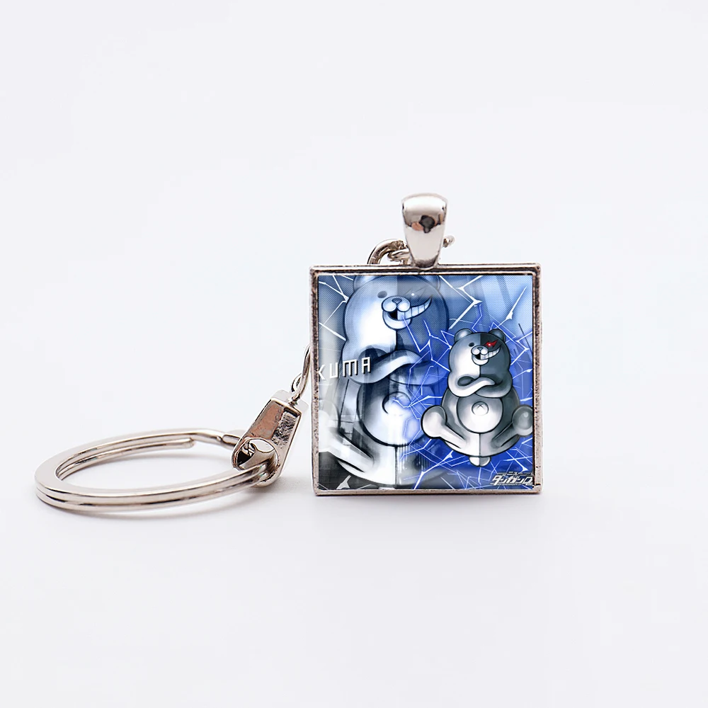 Video Game Danganronpa V3 Killing Harmony Pendant Keychain Handmade Square Silver Plated Key Holder Jewelry  D001