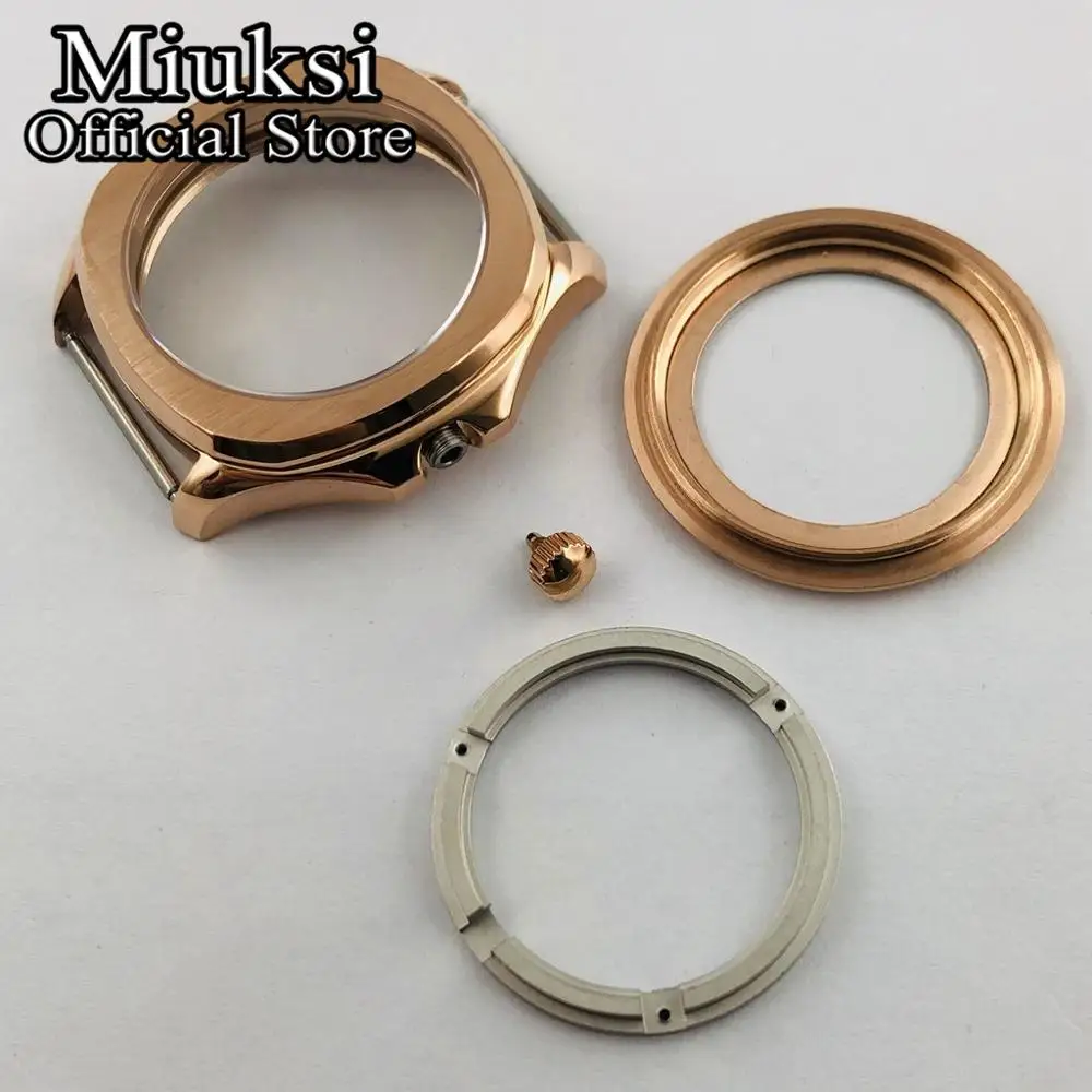 Miuksi 40mm rose gold watch case sapphire glass fit NH35 NH36 ETA2824 2836 Miyota8215 Mingzhu DG2813 3804 PT5000 movement