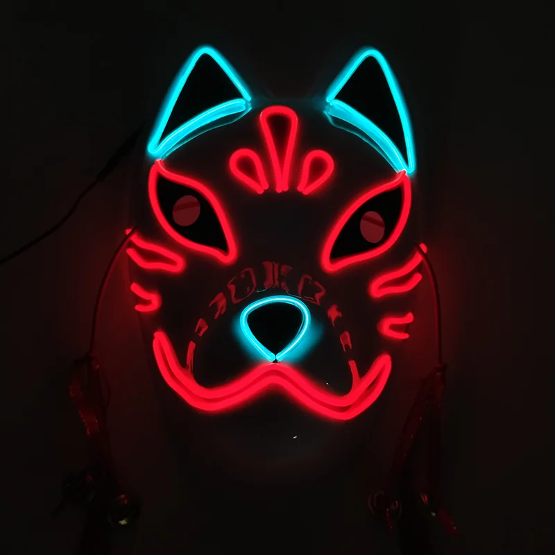 Glowing  Demon Slayer Mask Cosplay Japanese Cartoon Neon Light Samurai Mascara Luminous Led Fox Mask For Halloween Christmas