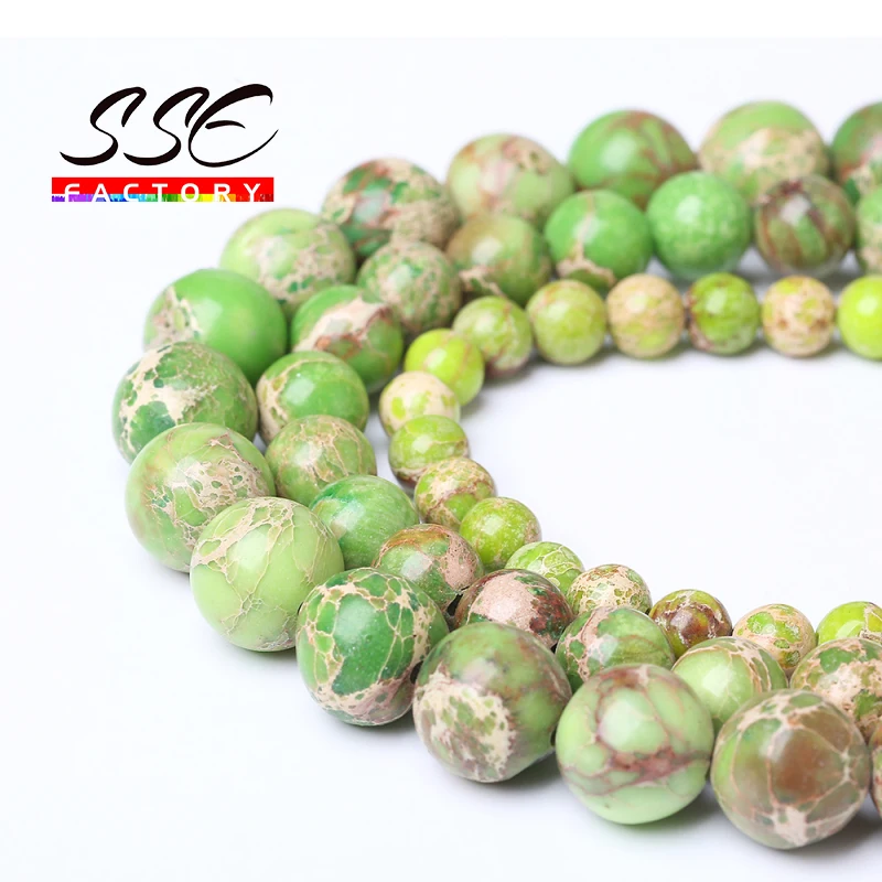 

Green Sea Sediment Turquoises Imperial Jaspers Beads Natural Stone Beads 4 6 8 10MM Diy Bracelet For Jewelry Making Wholesale