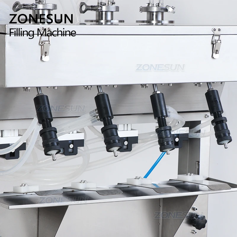 ZONESUN Parfüm Füll Maschine 4 Köpfe Parfüm Füllstoff Pneumatische Vakuum Level Control Glas Flasche Gerät Vier Kopf