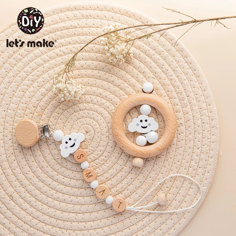 Let's Make 10pc/5set Wooden Pacifier Chain Holder For Nipples Baby Rattle Baby Crib Toys s Crib Mobiles Kid Stroller Accessories