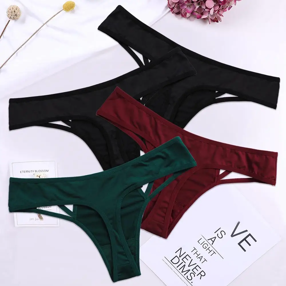 ATTRACO Underwear Panties Briefs 1 PCS Women's Thong Lace String Tanga Cotton Soft Sexy Colorful Bandage Cross Hollow-out