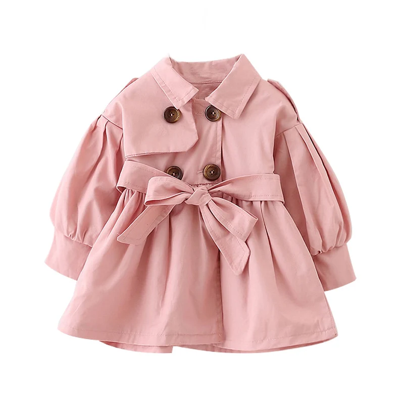 Fashion Baby Coat with Belt Cotton Autumn Spring Baby Girl Clothes Solid Color Infant Jacket Baby Girl Coat 2 Colors