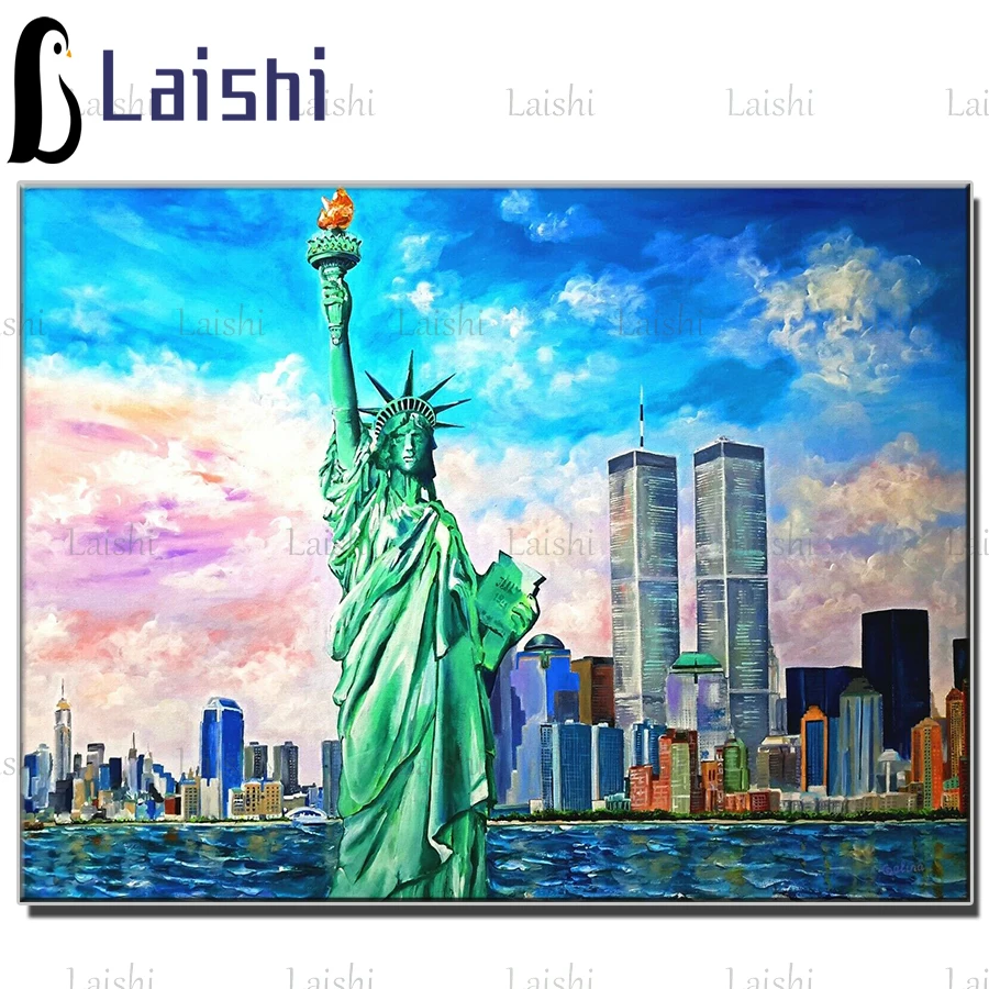 New York Statue of Liberty Diamond Painting Mosaic, 5D Square and Round Stones, Petronas Twin Towers, World Trade Center 