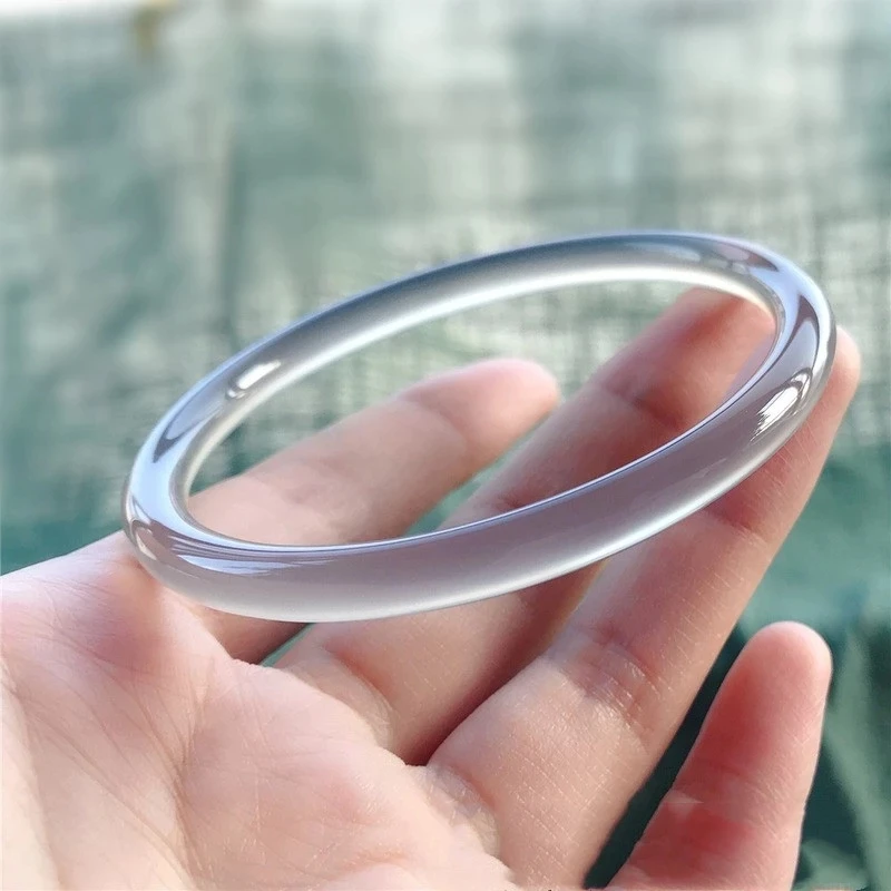 New Ice Gray Chalcedony Handcarved Thin Round Bangles Fashion Boutique Jewelry Trend Women Jade Agate Bracelet Hand Ring