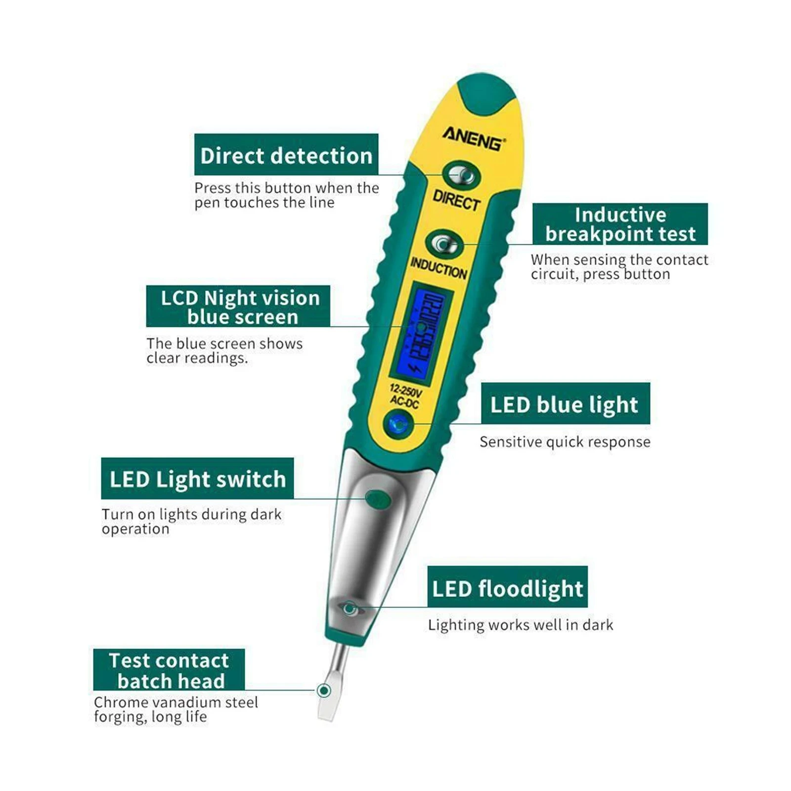 VD700 Digital Electric Test Pen AC/DC 12-250V Multifunction Voltage Detector Pencil Portable LCD Display Mini Electrician Tester