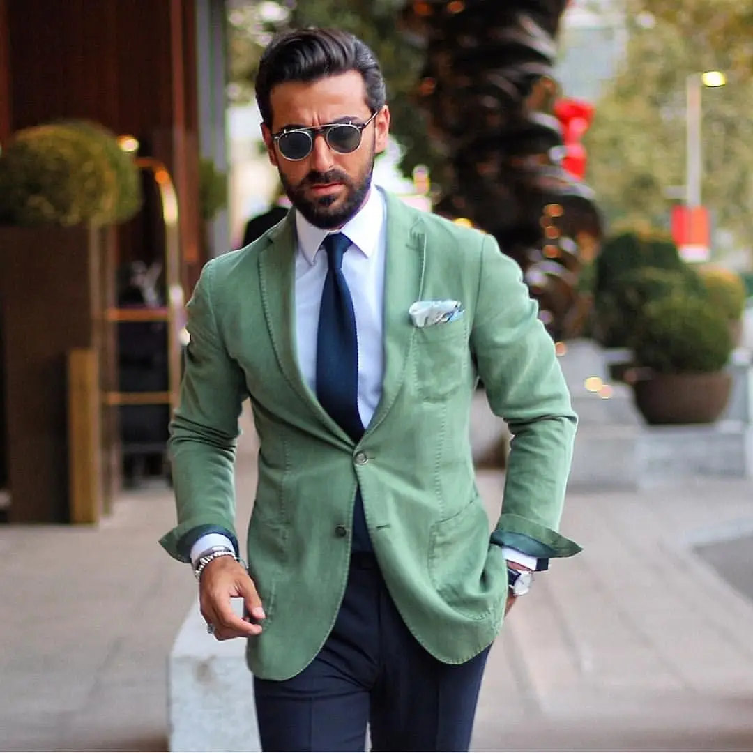 Terno de verão verde masculino, calças, um botão entalhado na lapela, noivo, jaqueta, festa, baile de casamento, blazer, peça única