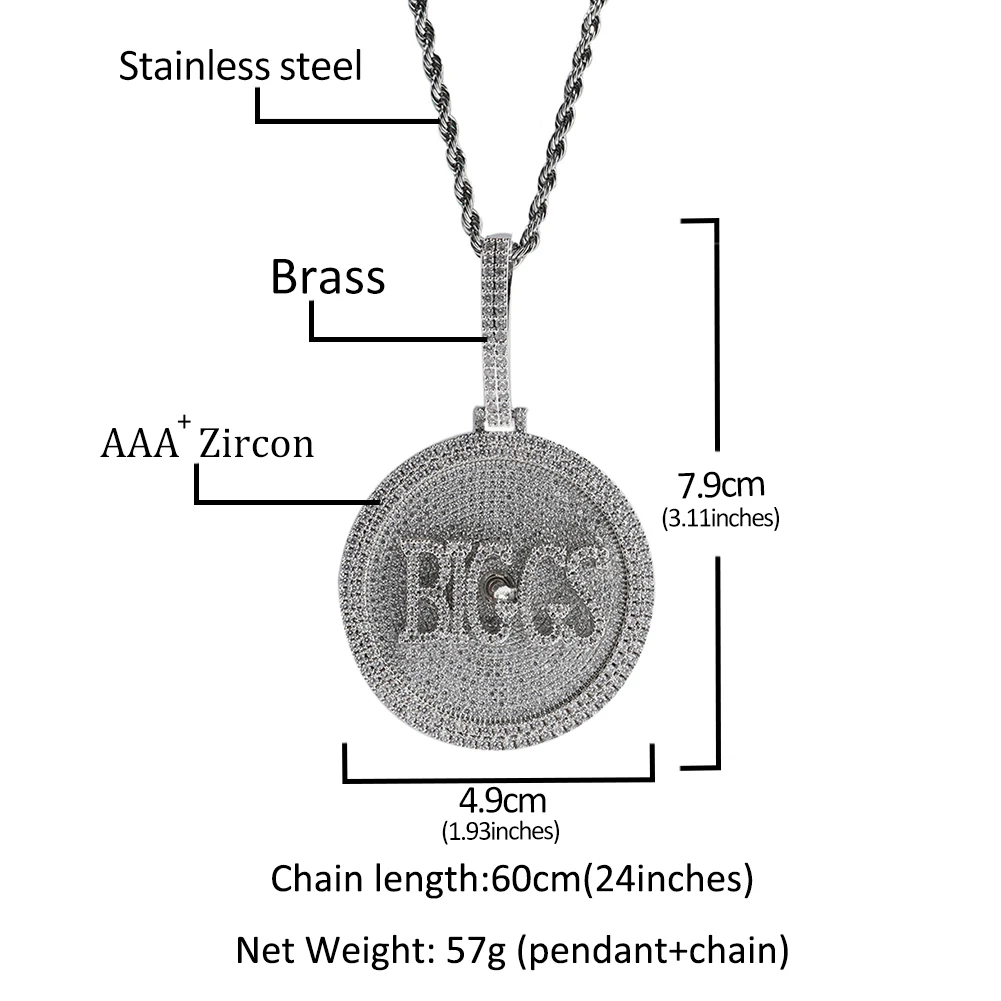 THE BLING KING Custom Name Spinning Pendant Rapper Style Men's Necklace Micro Paved CZ Any Letters Numbers Color Hiphop Jewelry