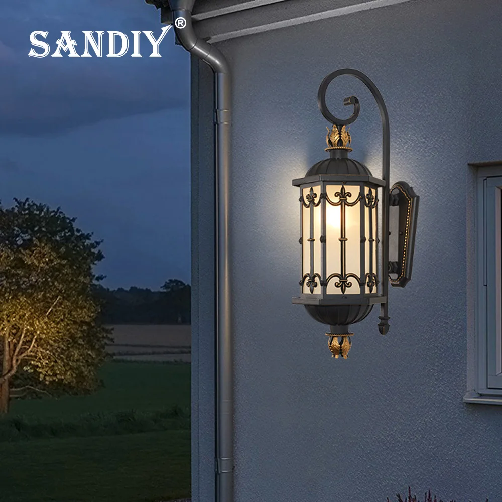 Outdoor Big Wall Light Palace Retro Sconce for House Exterior  Gate Porch Villa Garden Vintage Lamp Waterproof LED Black+Gold