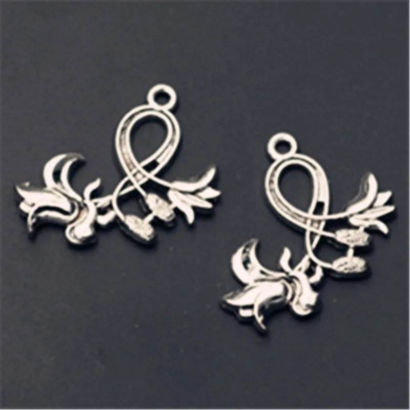 WKOUD 8pcs Silver Color Blooming Lily Charm Fashion Necklace Bracelet DIY Metal Jewelry  Alloy Pendants A933