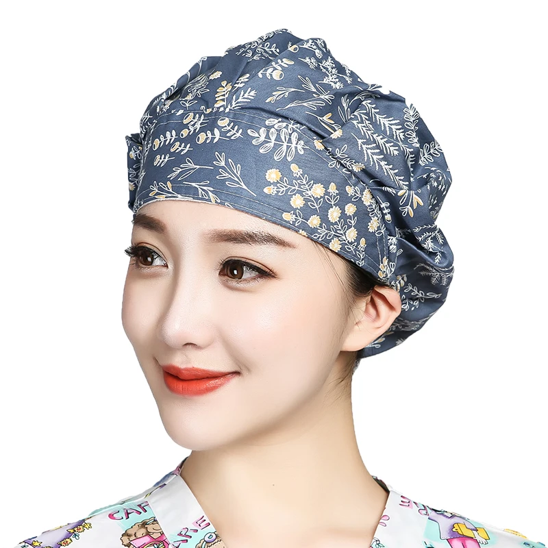 

Printed Scrubs Caps Women Sweatband Bouffant Hats Nursing Cotton Caps For Women Long Hair Beauty Salon Beauty Salon Workwear