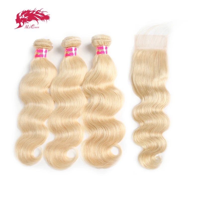 

Ali Queen Hair 613 Blonde Bundles With Closure Brazilian Body Wave Human Remy Hair Bundle With Frontal Free Part 130% Density