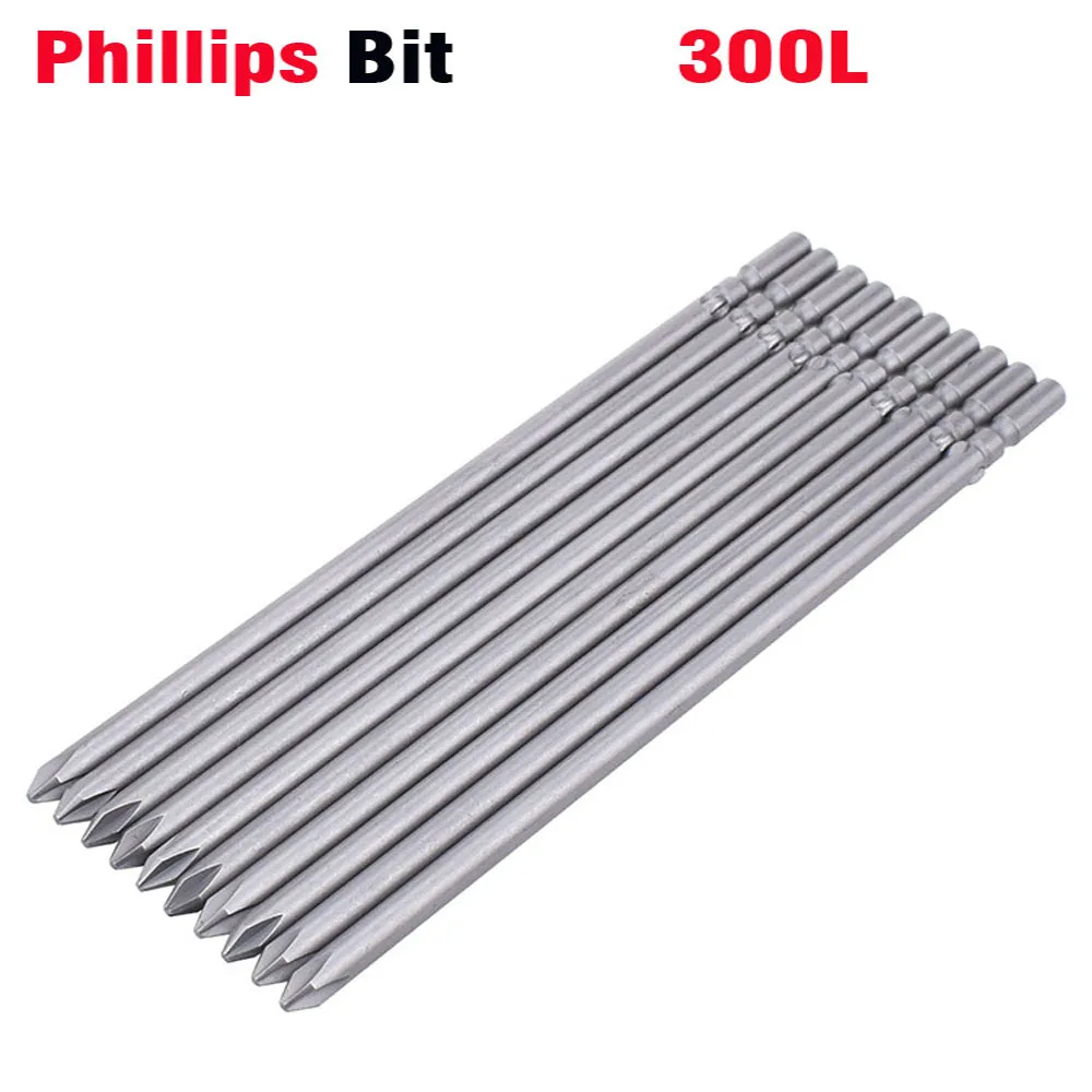 2PC 300mm Length Cross Drill Bit Head Screwdriver Bits 5mm 6mm Round Shank Steel Phillips Screwdriver Bit Repair Tools PH1 PH2