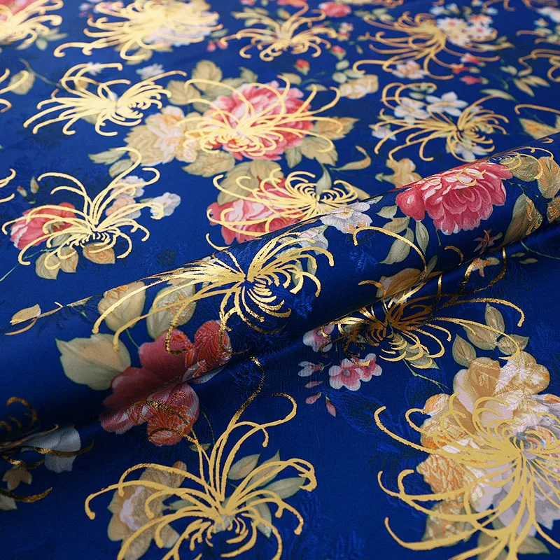 Golden pattern imitation silk brocade jacquard fabric designer DIY material for sewing cheongsam and kimono