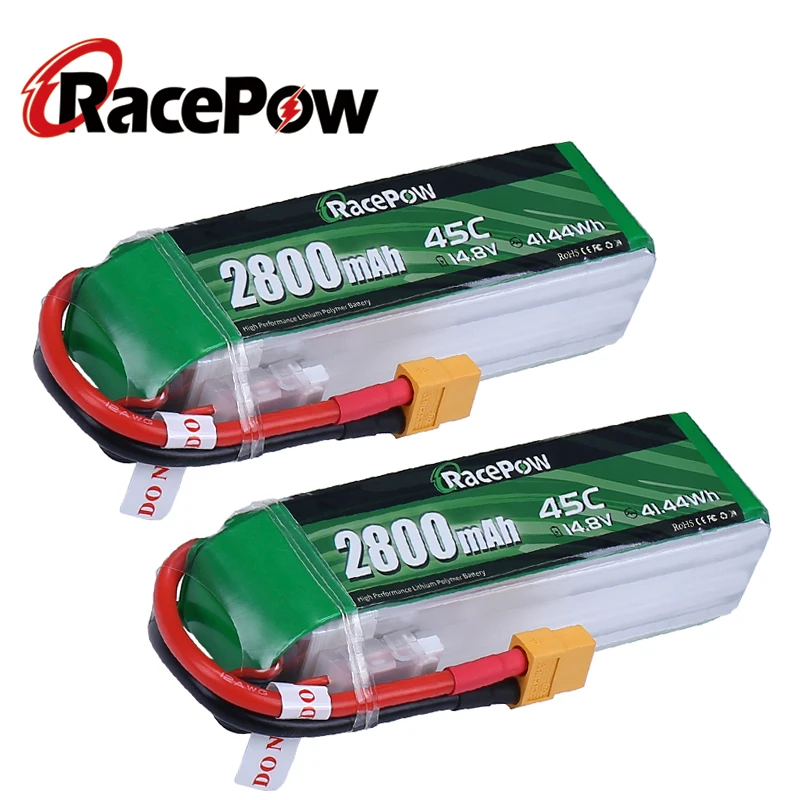 

RacePow 14.8V 45C 2800mAh 4S RC Lipo Battery 4 cells with XT60 Plug for RC Emaxx Tamiya Helicopter RC Car Boat Buggy FPV 2 units